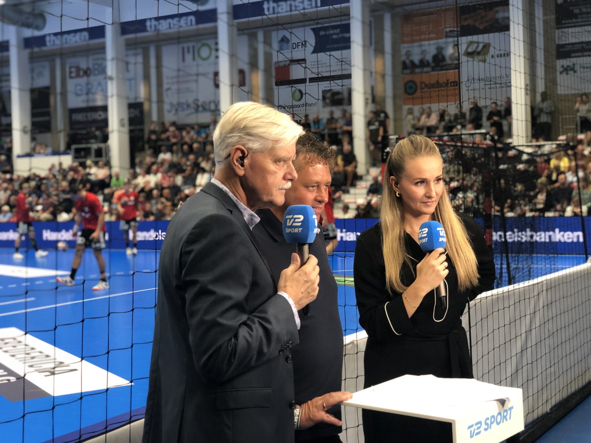 Bent Nygaard, Bent Jensen og Stine Bjerre Mortensen. Foto: Andreas Dyhrberg Andreassen, Fredericia AVISEN. Fredericia Håndboldklub - GOG. 2. september 2019.