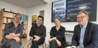 Redaktør og de tre forfattere til bogen Befrielsens Skyggesider i Fredericia