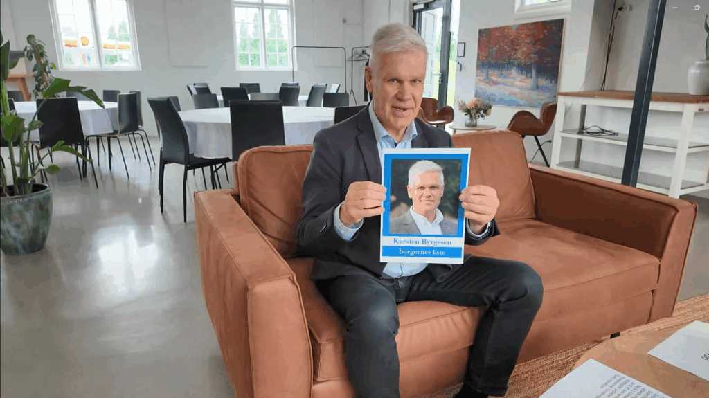 Billede af Karsten Byrgesen fra Borgernes Liste (J) i Fredericia under Tv-interviewet d. 28. maj 2025