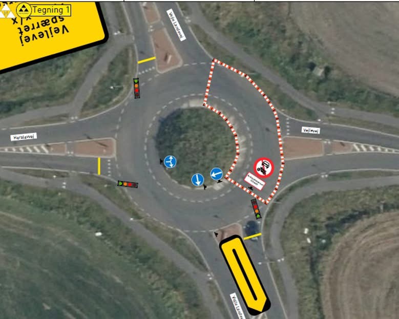 Vejlevej spærres midlertidigt ved rundkørsel på grund af reparationsarbejde