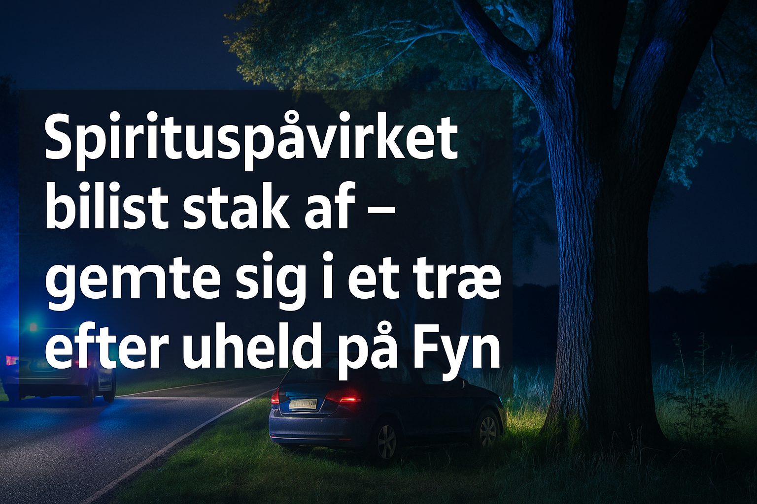 Spirituspåvirket bilist stak af – gemte sig i et træ efter uheld på Fyn